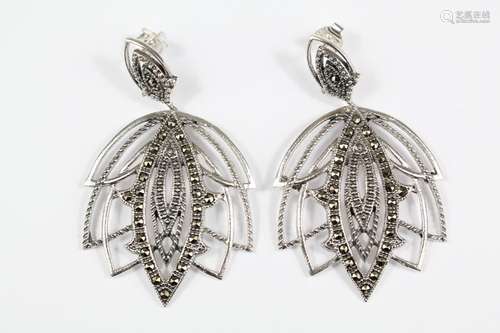 A Pair of Silver Art Deco-Style Drop Earrings, approx 5