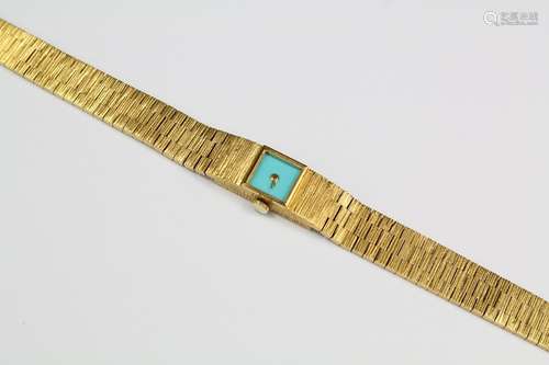 A Lady's 9ct Yellow Gold Milner Wrist Watch, turquoise face with 17 jewel movement stamped RMK, dated 1968, approx 30 gms, (without movement