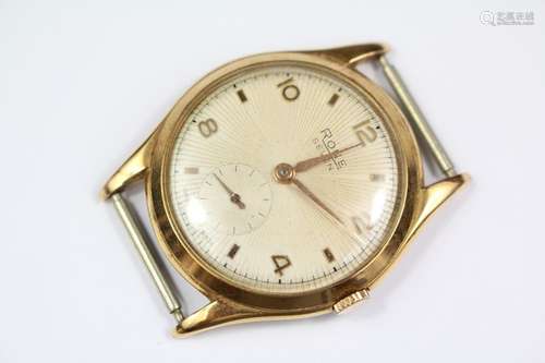 A Gentleman's Rone Seven Vintage Gold Plated Wrist Watch, the watch having a ribbed face with numeric and baton dial, subsidiary minute hand, advancing at time of cataloguing