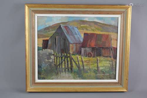 Gregor Ian Smith (1907-1985) Oil on Canvas entitled 'Crofters Sheds', approx 49 w x 40 h cms, signed lower right, framed