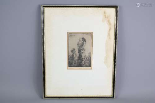 Augustus Edwin John (1878-1961) Dry Point Etching, 'Mother and Her Children', approx 11 w x 17 h cms, signed in the margin, framed and glazed