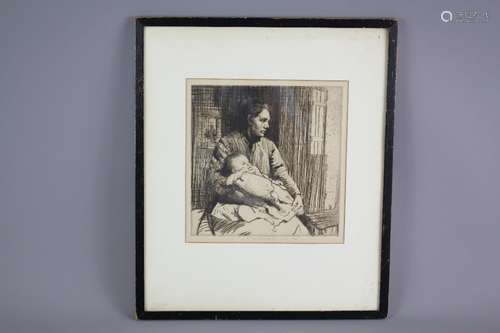 William Lee-Hankey (1878-1961) Etching 'Mother and Infant', signed in the margin with artist's blind stamp, approx 21 w x 22 h cms, framed and glazed