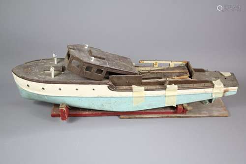 A Vintage Hand Made Steam Fishing Boat, painted with blue enamel, approx 80 cms l