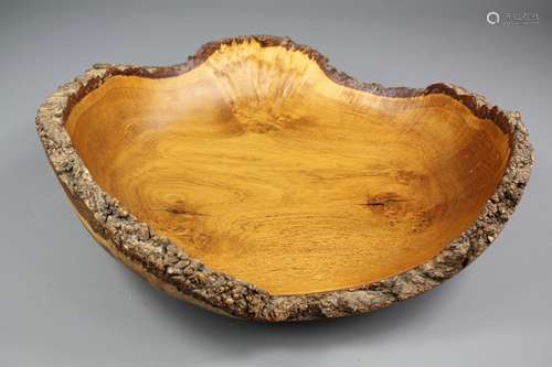 A Burr Oak Fruit Bowl, the bowl approx 36 x 31 cms, monogrammed D