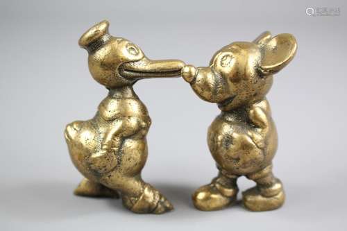 Circa 1931 Brass Figurines, modelled as Donald Duck and Micky Mouse, early expressions, approx 8 cms h