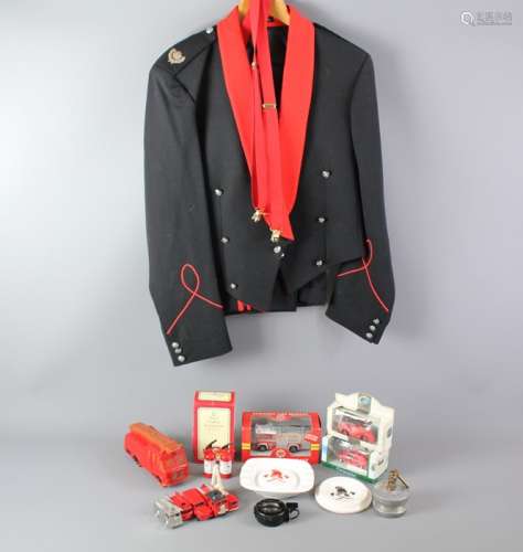 Somerset Fire Brigade Collectors Items; including a Somerset Fire Brigade Officers Mess Club Kit including trousers, blazer and red braces, a quantity of die-cast vehicles incl