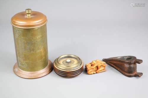 Miscellaneous Items -  this lot comprises antique circular wood-framed compass; approx 7
