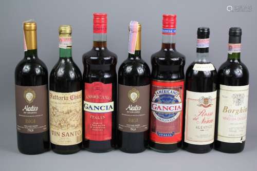 A Selection of Italian Wines; Including 2 x Alcatico Di Gradoli, 1 x Rosso del Nonno Aleatio, 1 x Fattoria Chieri, 1 x Borghini, 2 x Gancia (A Fortified Aperitif Wine)