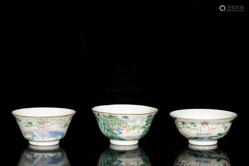 THREE FAMILLE ROSE BOWLS