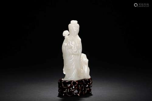 WHITE JADE CARVED GUANYIN FIGURE