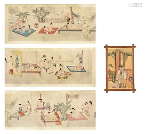 HORIZONTAL SCROLL AND FRAME PAINTING OF EROTIC SCENES