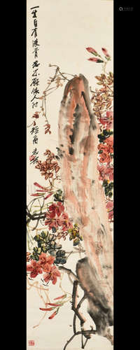 WU CHANGSHUO: INK AND COLOR ON PAPER PAINTING 'FLOWERS'