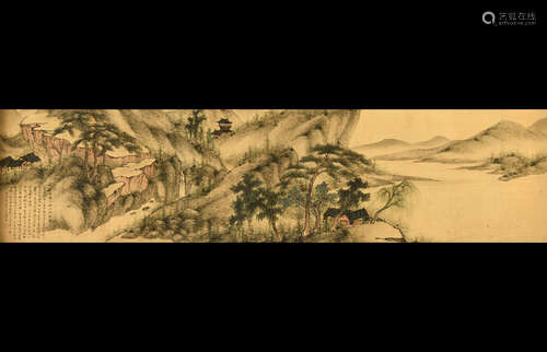 FENG CHAORAN: INK AND COLOR ON SILK HORIZONTAL HANDSCROLL 'LANDSCAPE SCENERY'