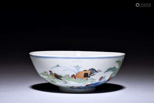 DOUCAI ENAMELED 'CHICKEN' BOWL