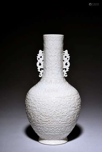 BLANC DE CHINE PORCELAIN CARVED VASE