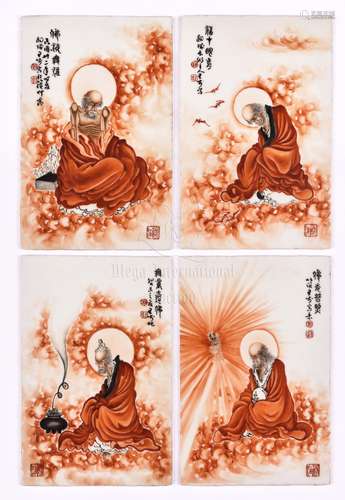 WANG BU: FOUR PORCELAIN PLAQUES 'BUDDHA'