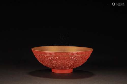 CINNABAR LACQUER STYLE GLAZED PORCELAIN BOWL