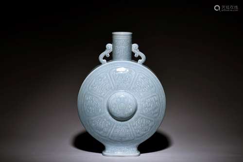 LIGHT BLUE GLAZED 'EIGHT TREASURES' FLASK VASE