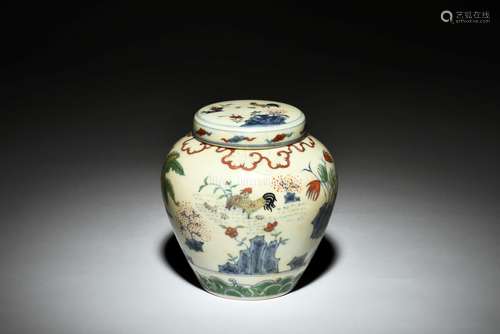 DOUCAI 'CHICKEN' JAR WITH COVER