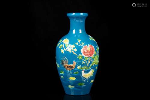 A FINE AND SMALL BLUE-GROUND VASE