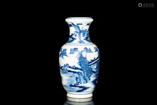 A BLUE AND WHITE ‘LANDSCAPE’ ROULEAU VASE