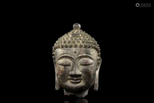 BRONZE CAST BUDDHA'S HEAD FIGURE