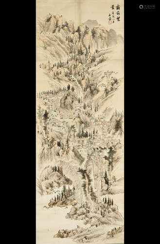 SHI ZHUANG: INK AND COLOR ON PAPER PAINTING 'LANDSCAPE SCENERY'