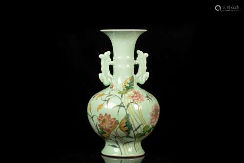 A CELADON FAMILLE ROSE VASE