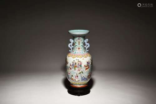 FAMILLE ROSE 'CELESTIALS' VASE WITH STAND