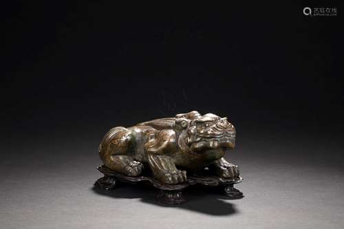 GILT BRONZE 'MYTHICAL BEAST' FIGURE WITH STAND