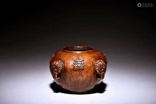 BRONZE JAR WITH INSCRIPTION AND FOUR HANDLES