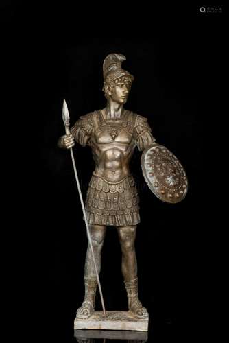 A LARGE AND FINE BRONZE FIGURE OF WARRIOR