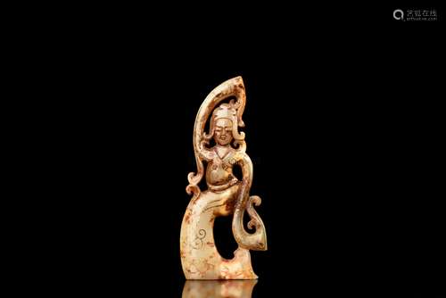 GILT ARCHAIC JADE CARVED 'DANCER' ORNAMENT