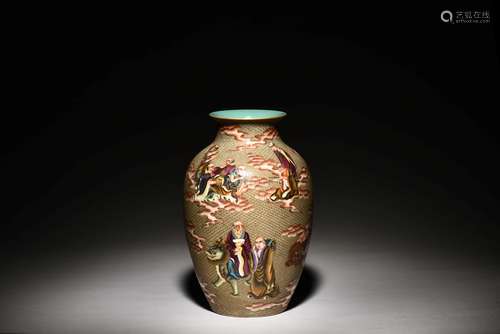 CLOISONNE ENAMELED 'EIGHTEEN ARHAT' VASE