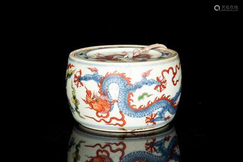 A WUCAI 'DRAGON' JAR WITH COVER