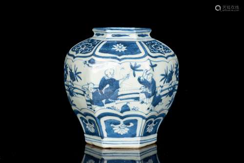 A BLUE AND WHITE 'FIGURE' BRUSH POT