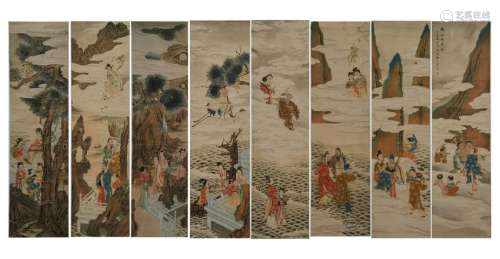 CHINESE PAINTINGS OF IMMORTALS, SET OF 8, HUANG SH