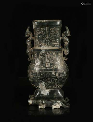 CHINESE SPINACH JADE ARCHAIC STYLE VASE