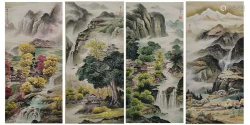 CHINESE PAINTINGS OF LANDSCAPE, SET OF 4, GUAN SHA