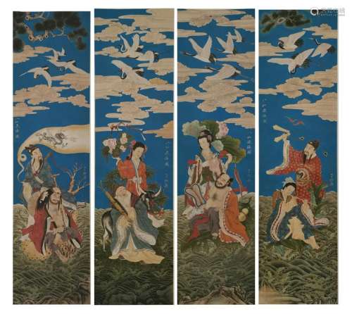 CHINESE PAINTINGS OF 8 IMMORTALS, SET OF 4, ZHANG