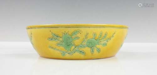 CHINESE GREEN AND YELLOW GLAZE PORCELAIN BRUSH WAS