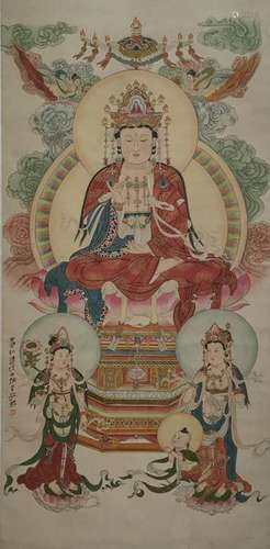 CHINESE SILK PAINTING OF GUANYIN, ZHANG DAQIAN