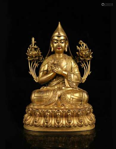 CHINESE GILT BRONZE FIGURE OF TSONGKHAPA