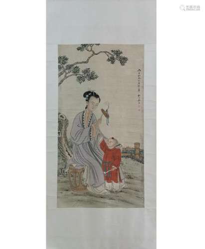 CHINESE INK AND COLOR PAINTING OF FIGURINES, YU JI