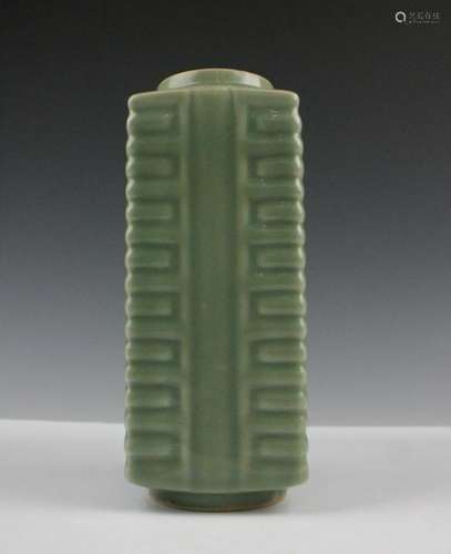 CHINESE CELADON GLAZED PORCELAIN CONG VASE