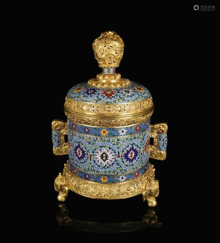 CHINESE CLOISONNE DRAGON COVER CENSER