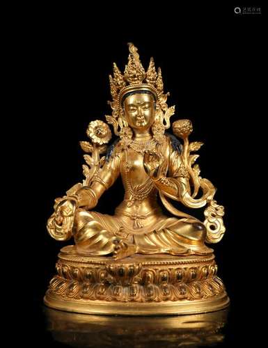 CHINESE GILT BRONZE FIGURE OF GUANYIN