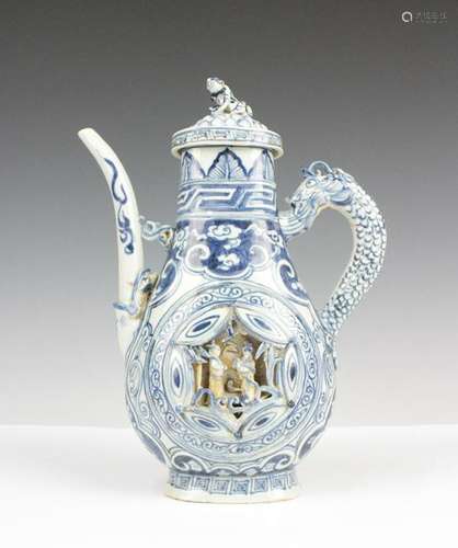 CHINESE BLUE WHITE DRAGON PORCELAIN EWER