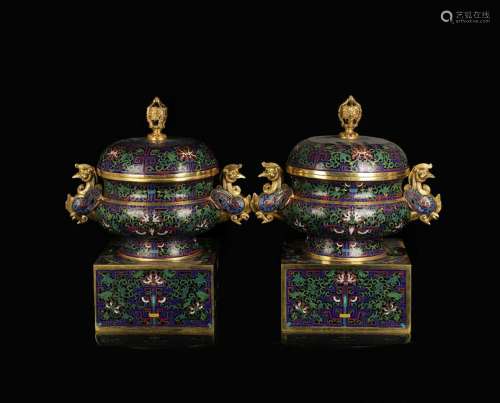 CHINESE CLOISONNE COVER CENSERS, PAIR