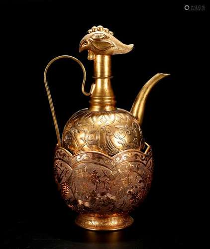 CHINESE GILT BRONZE PHOENIX EWER